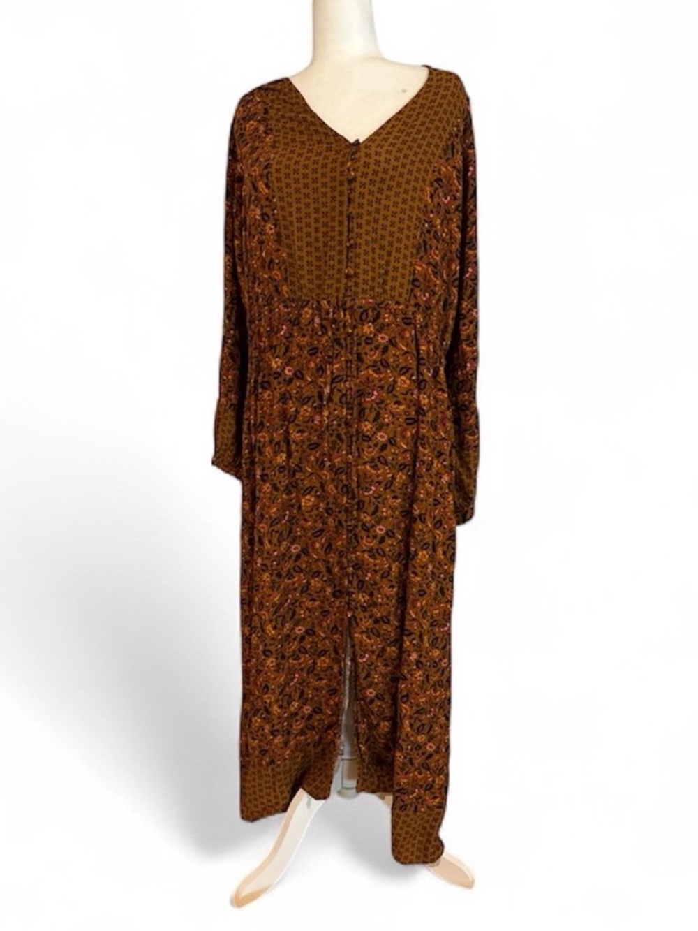 Knox Rose Long Brown Paisley V-Neck Dress size XL